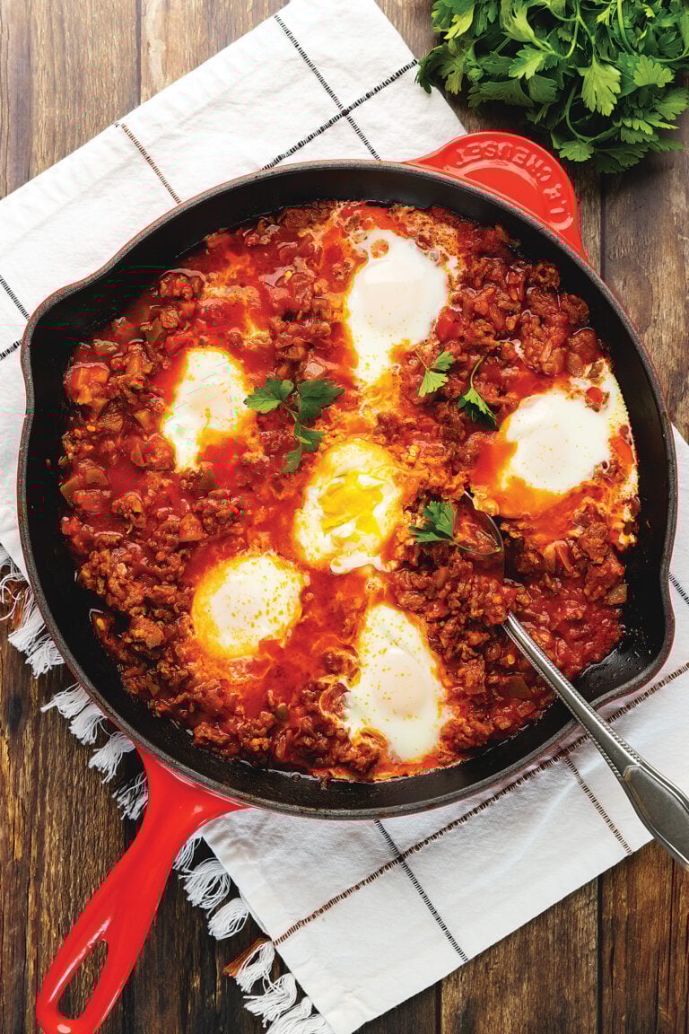 eggs in purgatory in a skillet