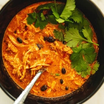 chili with cilantro in a bowl