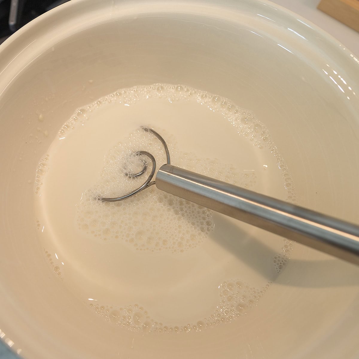 starter and water combined in a large bowl