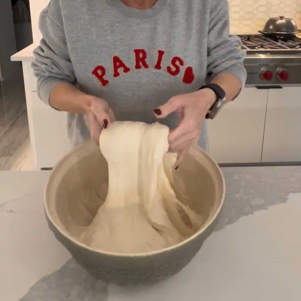 stretch and folds of sourdough