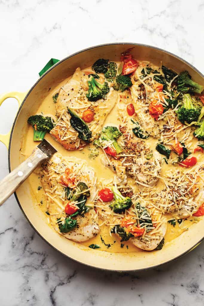 creamy Italian chicken in a skillet