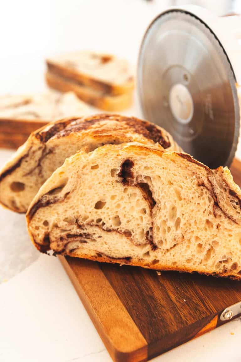 a slice of cinnamon sugar sourdough