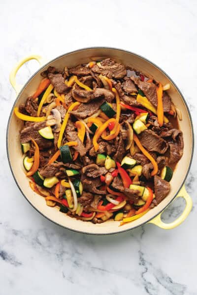 beef stir fry in a large skillet