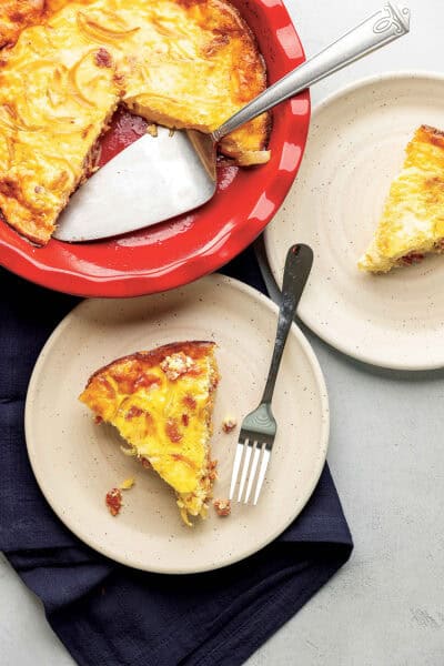 crustless quiche slice in a plate