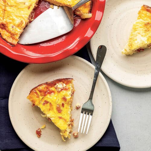 crustless quiche slice in a plate