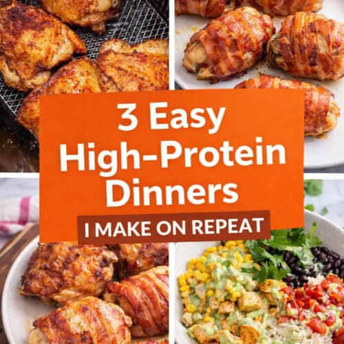 a collage with 3 high protein dinners