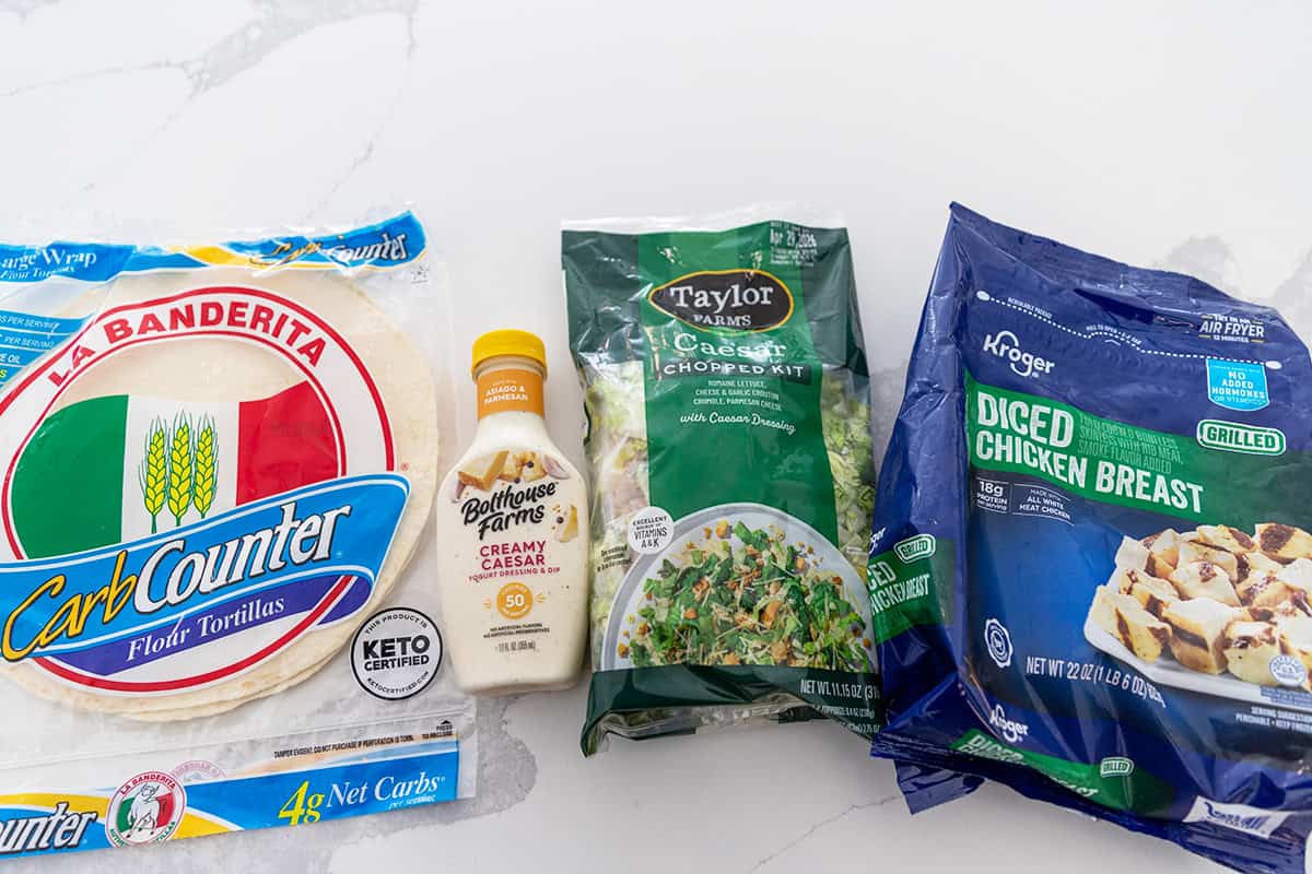ingredients for chicken caesar wrap
