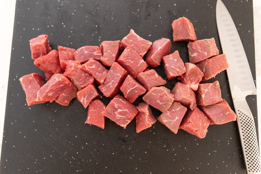 steak cut into steak bites