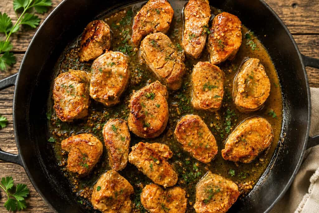 pan seared pork medallion in a garlic butter sauce