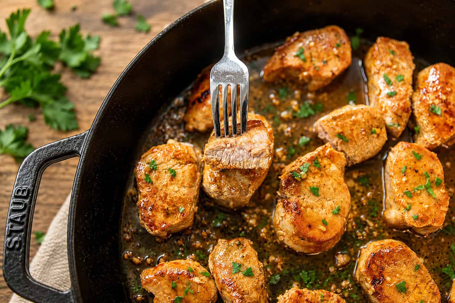 pan seared pork tenderloin medallions in a garlic butter sauce