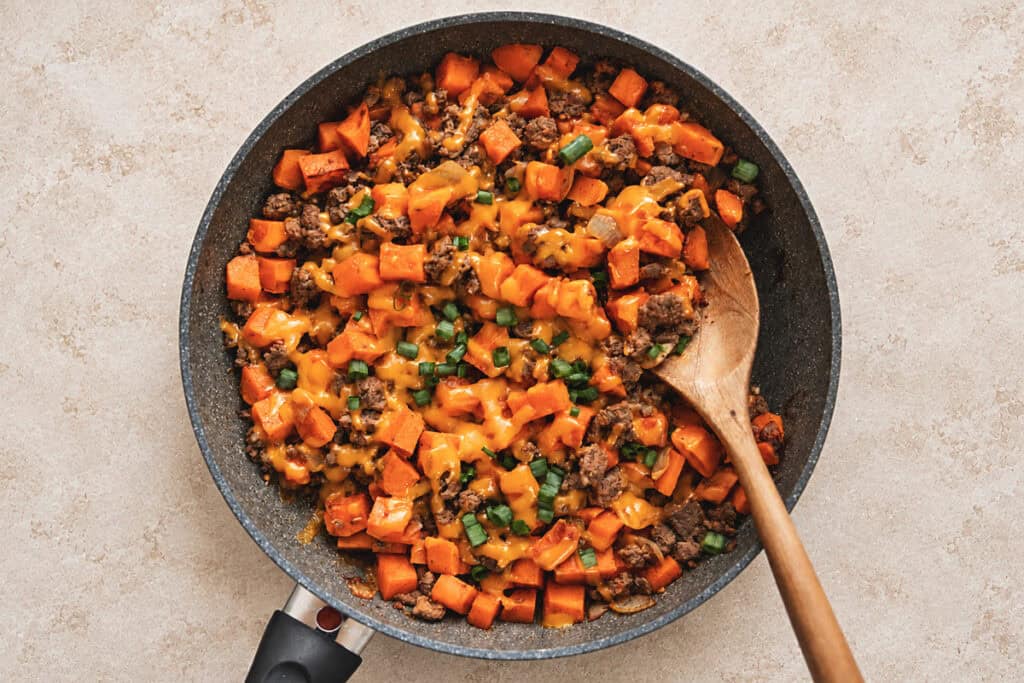cheese ground beef and sweet potato skillet