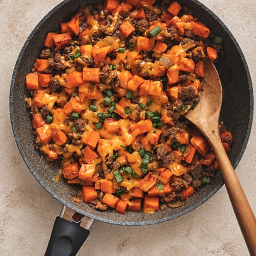 cheesy ground beef and sweet potato skillet
