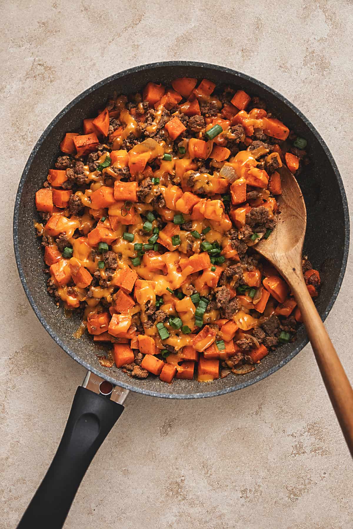 cheesy ground beef and sweet potato skillet